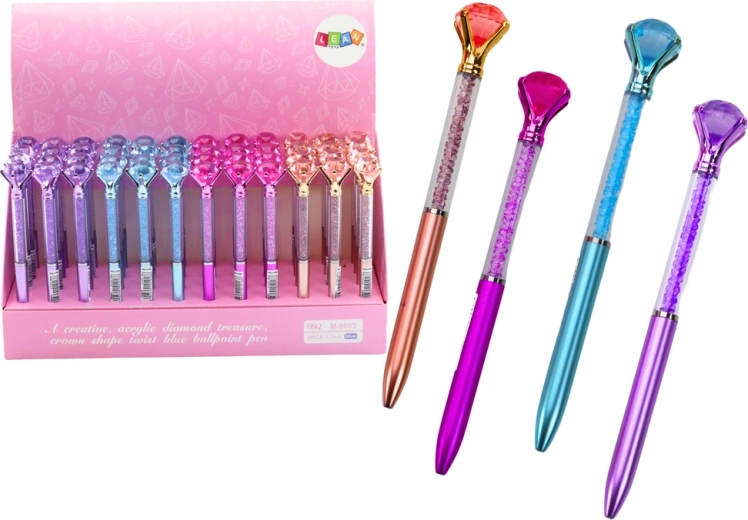 Guľôčkové pero s diamantom, modrá náplň 0,7 mm, mix farieb