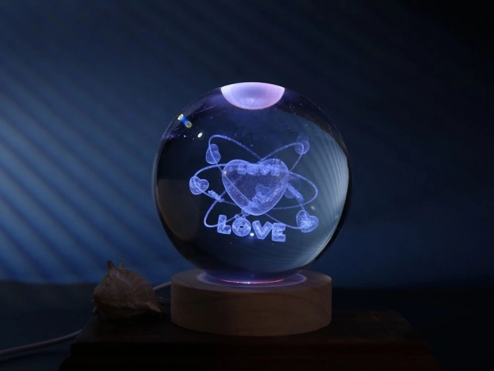 krištáľová lampa guľa Love 10 cm 1,5 W