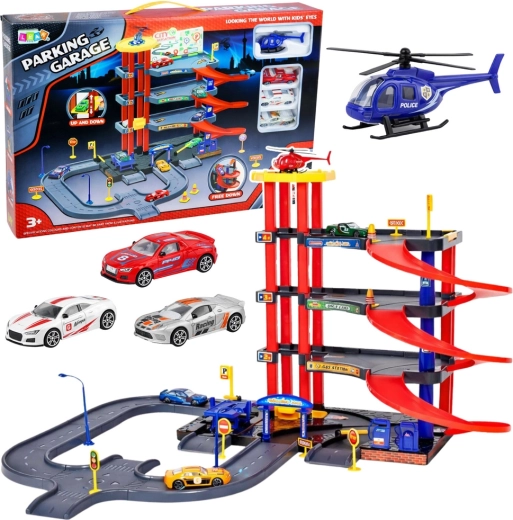 detské viacúrovňové parkovisko 4 poschodia s výťahom a heliportom, 70 dielov