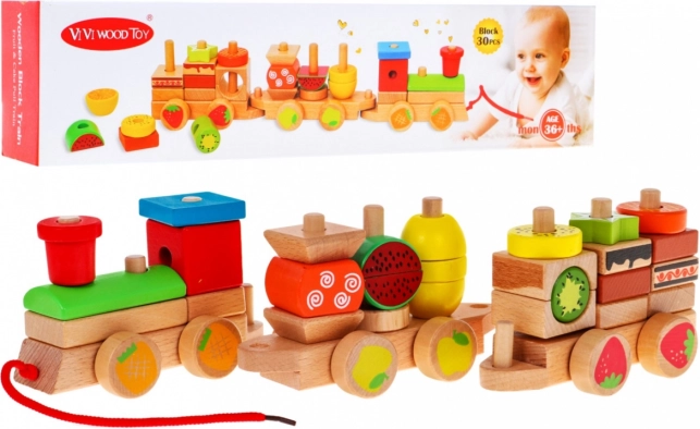 Drevená lokomotíva so sortérmi pre deti 3+