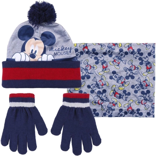 Súprava čiapka, nákrčník a rukavice Mickey