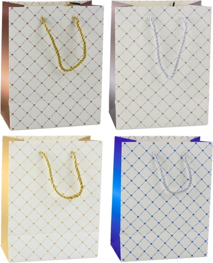 Papierová darčeková taška s lesklými srdiečkami 23 x 18 x 10,5 cm