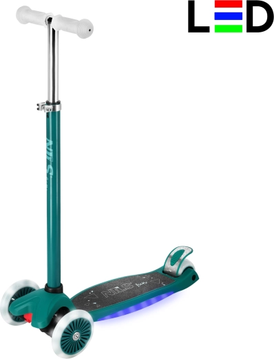 Detská trojkolesová kolobežka s LED NILS Fun HLB1310 – zelená