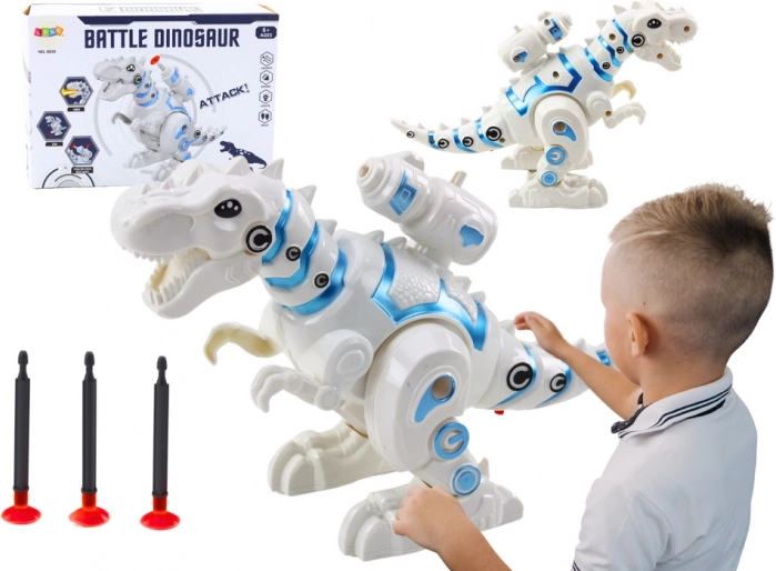 Robotický dinosaurus s vystreľovačom šípok biely
