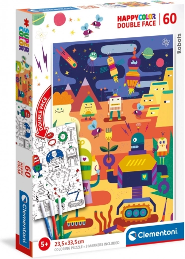 Obojstranné puzzle CLEMENTONI Roboti 60 dielikov s omaľovánkou