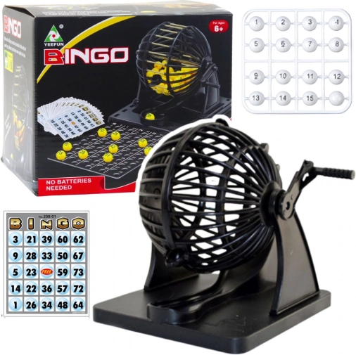 Rodinná hra bingo s losovacím strojom, 80 guličiek a 20 kariet