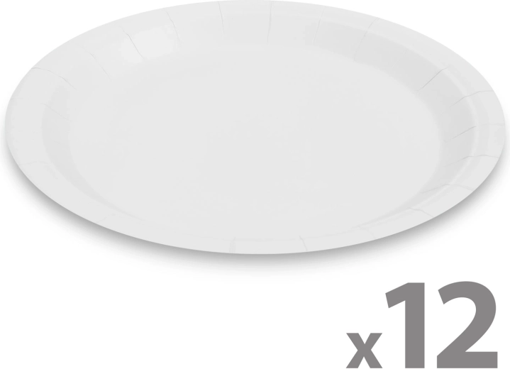 Sada bielych papierových tanierov 23 cm, 12 ks