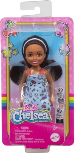 Bábika BARBIE Chelsea – modré šatočky s farebnou potlačou