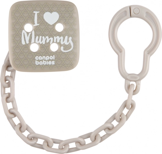 Canpol babies retiazka na cumlík I LOVE MUMMY, sivá