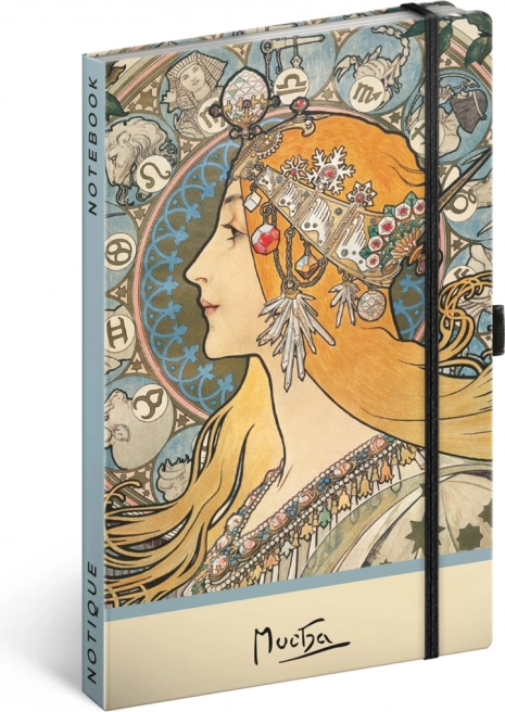 Zápisník Alfons Mucha – Zodiak, bodkovaný 13 × 21 cm