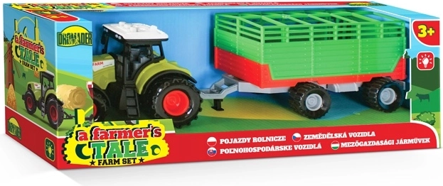 Traktor s vlečkou na seno na batérie