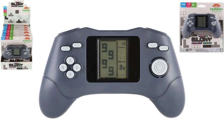 Digitálna vrecková konzola s padajúcimi kockami a LCD displejom