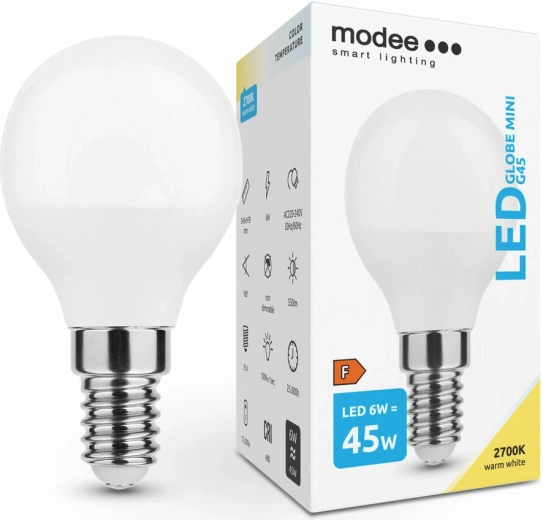 LED žiarovka Modee Lighting Globe Mini G45 6W E14 teplá biela