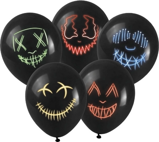 Čierne latexové balóniky s potlačou LED masky – 1 kus