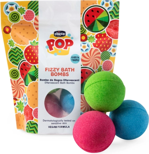 Chicco POP šumivé kúpeľové bomby pre deti a tínedžerov 3 ks