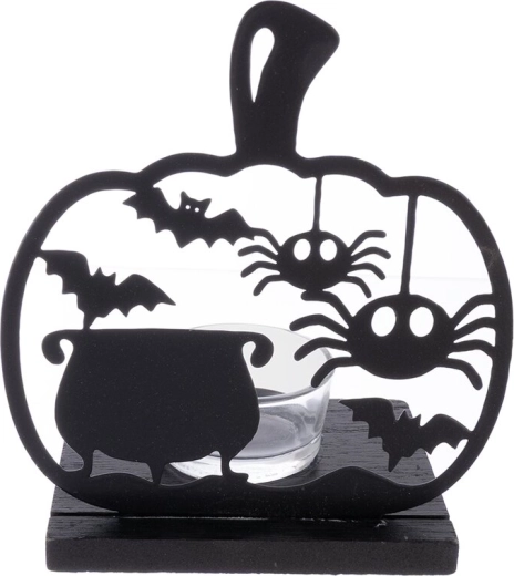 Halloweenský svietnik z kovu – čierny