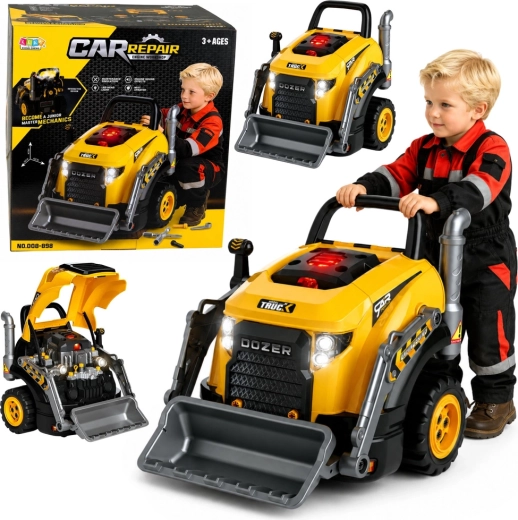 Detský montovací buldozér malý mechanik so svetlami, zvukmi a parou