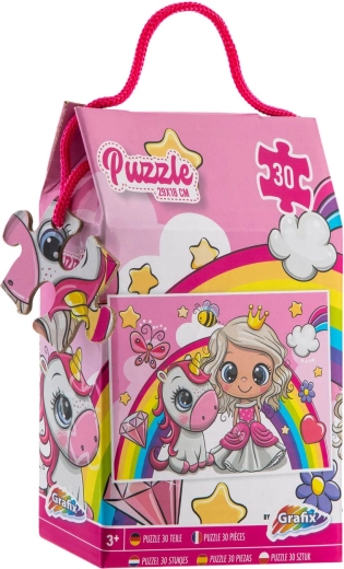 Puzzle 30 dielikov princezná a jednorožec 29 × 18 cm