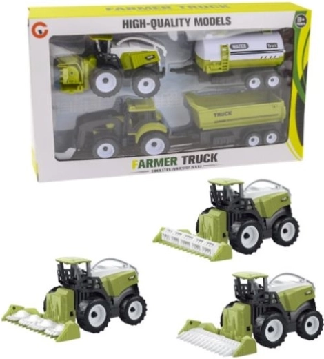 Sada poľnohospodárskych vozidiel – kombajn a traktor s prívesmi