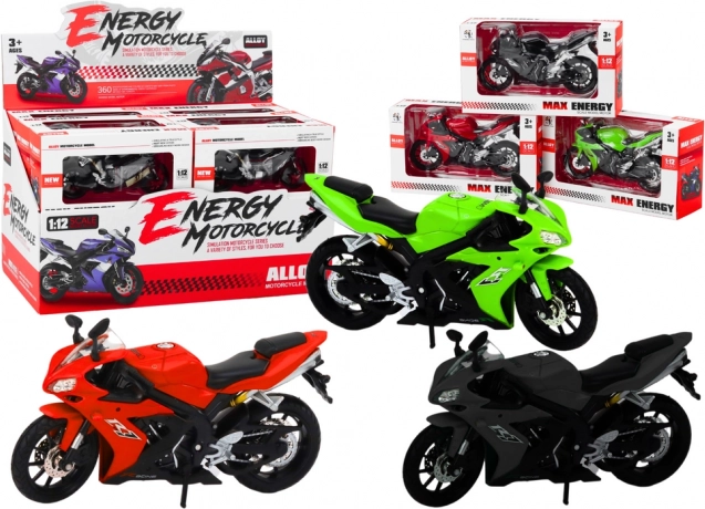 Športový motocykel 1:12 – kovový model s otáčaním riadidiel
