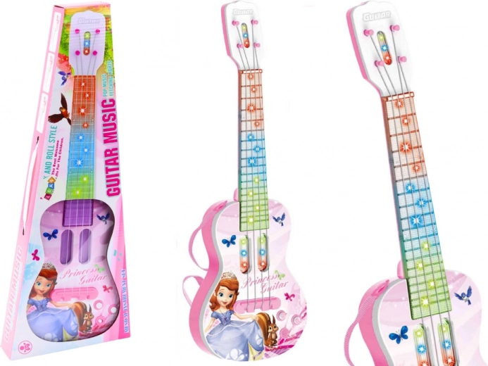 Elektrická gitara s princeznou pre deti svetlá melódie ružová