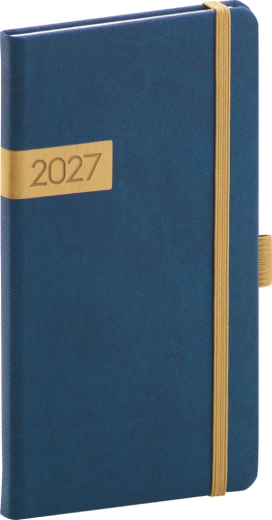 Notique vreckový diár Twill 2027 modro-zlatý 9 × 15,5 cm
