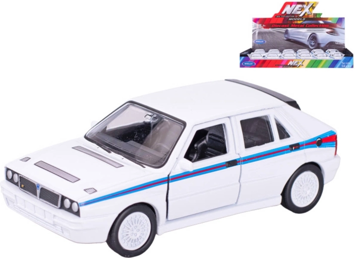 Welly model auta Lancia Delta HF Martini na spätný chod biela 11,5 cm