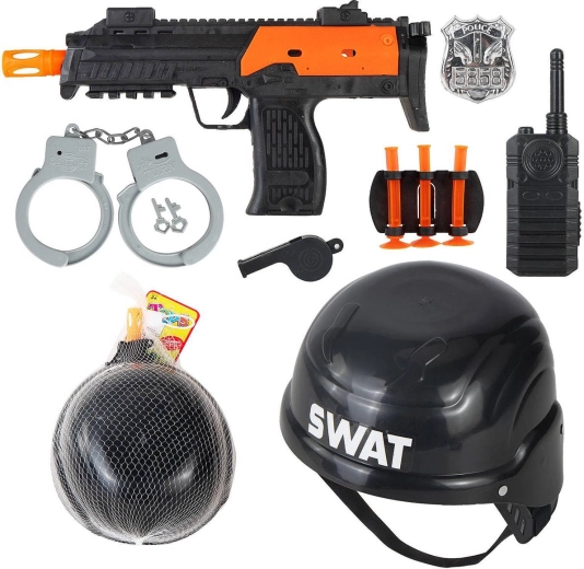 Detská policajná sada SWAT so samopalom, prilbou a doplnkami