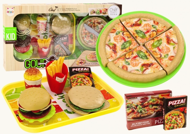 Detský set fast food – pizza, burgre, hranolky a príslušenstvo, 24 dielov
