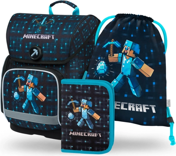 BAAGL 3 SET Ergo Minecraft Blue Axe: aktovka, peračník, vrecko
