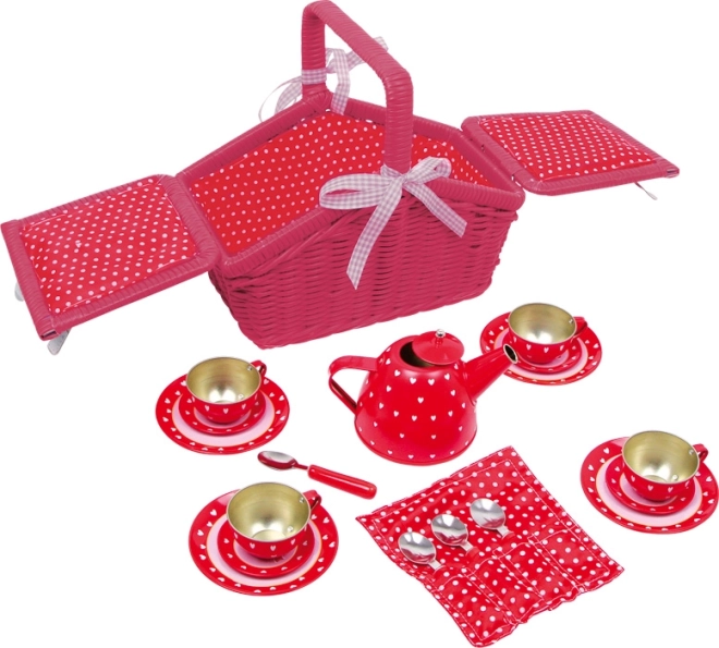 Detský piknikový kôš s čajovou súpravou Dots and Hearts