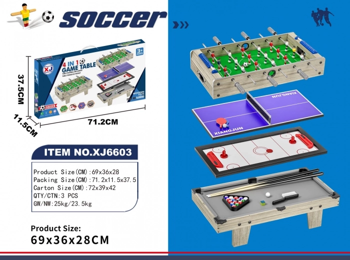 stolový herný stôl 4v1 sivý – biliard, air hockey, stolný tenis a stolný futbal
