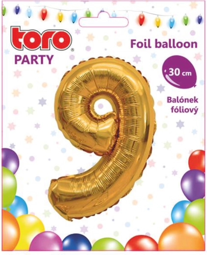 Fóliový balónik číslica 9, 30 cm, zlatý TORO