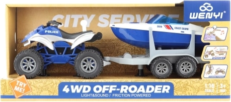 Detská štvorkolka na batérie s prívesom a člnom