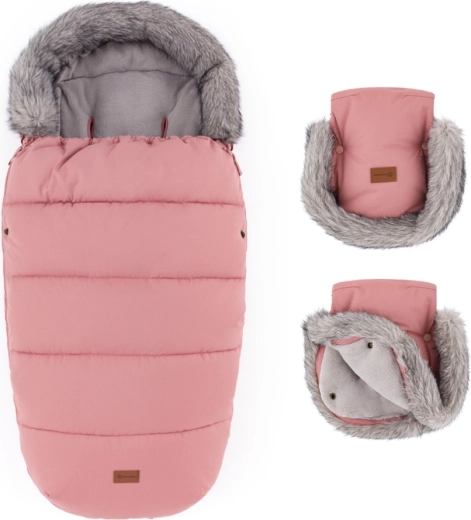 PETITE&MARS zimný set: fusak Comfy 4v1 + rukavice na kočík Furry old rose