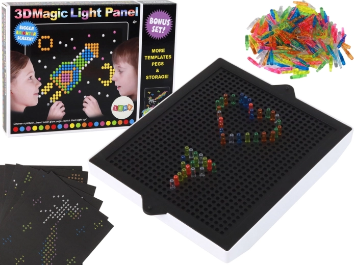Magická svetelná 3D tabuľa s kolíkmi, 276 dielov