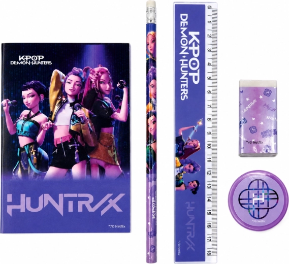 Päťdielna školská písacia sada KPop Demon Hunters Huntrix – fialová