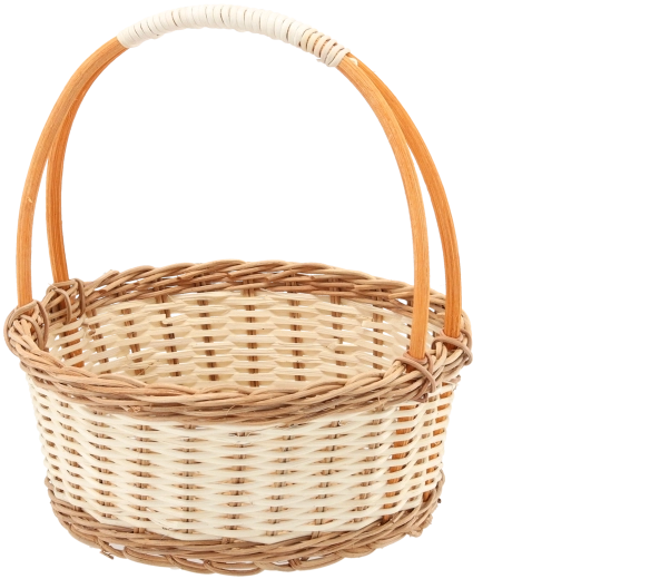 Ratanový košík s držadlom v prírodnej farbe s bielymi detailmi 25 × 11/27 cm