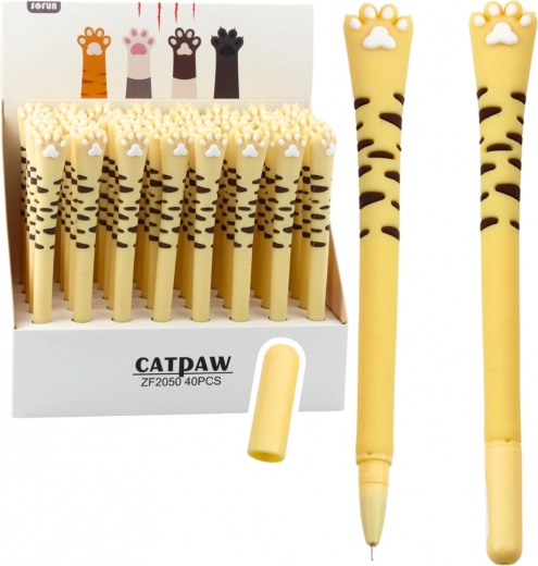 Gélové pero Mačacia labka modrý atrament žlté prúžky 16,5 cm