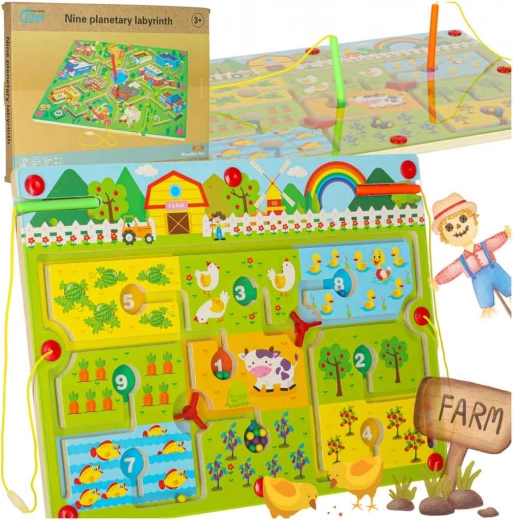 Magnetická labyrintová hra drevená Farma pre 2 hráčov
