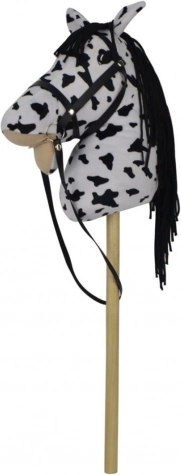 Plyšový kôň na palici so zvukom, 70 cm, bielo‑čierny (appaloosa)