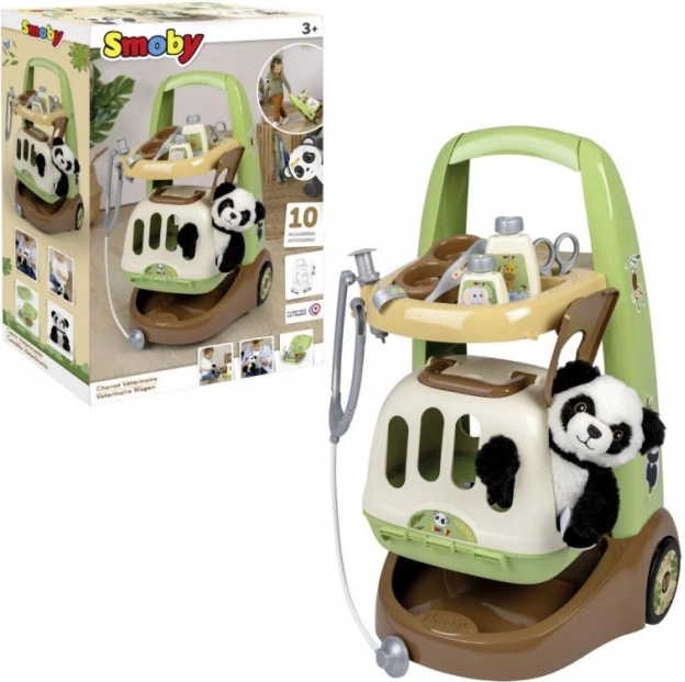Smoby veterinárny vozík s pandou a prepravným boxom 2v1