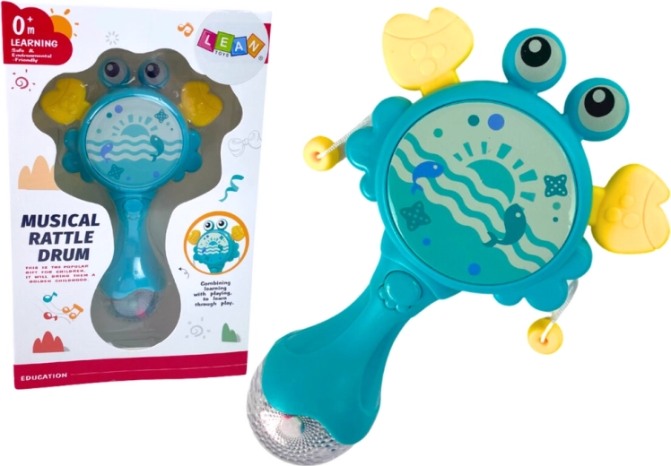 Krabie hrkálka s bubnom a melódiami pre deti