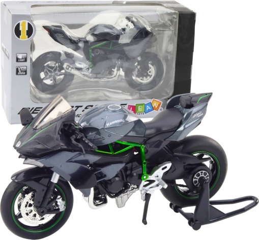 kovový športový motocykel so svetlami a zvukmi 1:12 sivý