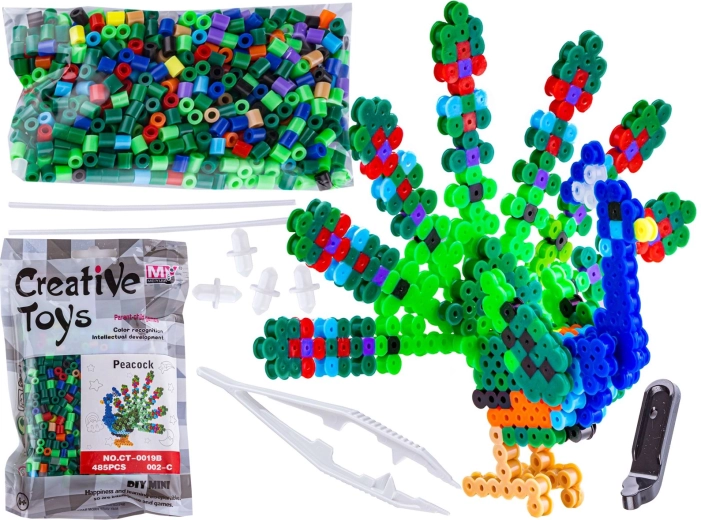 Zažehľovacie korálky 3D – páv vo vrecúšku