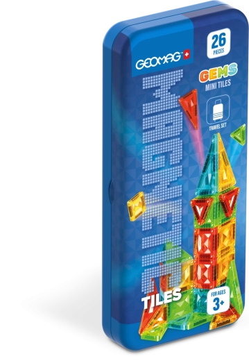 Geomag GEMS Mini Tiles 26 dielikov – magnetická stavebnica v cestovnom boxe