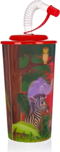 Plastový kelímok ZOO s viečkom a slamkou 470 ml