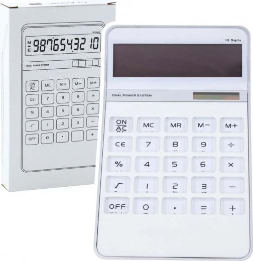 Biela kancelárska kalkulačka s 10-miestnym displejom