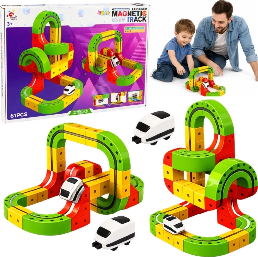 Magnetická stavebnica dráhy s elektrickým vláčikom 3D (67 dielov)