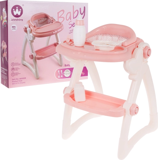 jedálenská stolička pre bábiky s doplnkami, 7 dielov, 3+